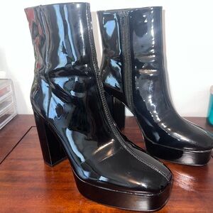 Madden Girl Patent Leather Black Heeled Boots
